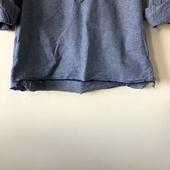 AMERICAN Apparel Raw Hem Half Button Chambray Top - Picture 6 of 9